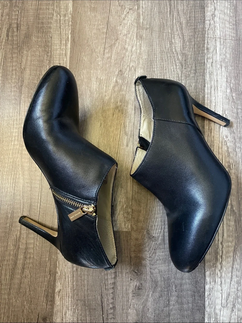 Michael Kors Black Leather Gold-Zip Ankle Booties